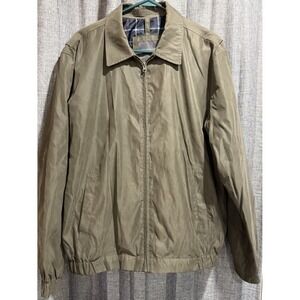 Covington Olive Green Jacket Mens L Pockets Full Zip Lined Partial elastic bands